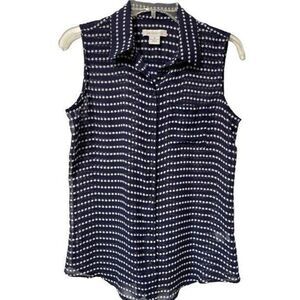 Liz Clairbone Blouse Women Blue With White‎ Stars Transparent Sleeveless Size S
